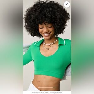 OFFLINE By Aerie Real Me Long Sleeve Polo T-Shirt Small navy blue